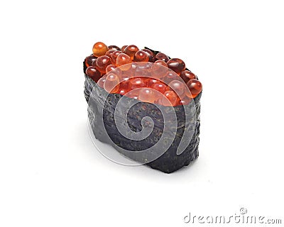 Japanese tradition food sushi Ikura, Gunkan sushi or salmon roe on japan rice rap by Seaweed Stock Photo