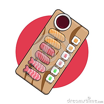 Japanese traditional food called sushi illustration vector Cartoon Illustration