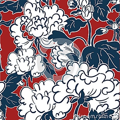 Japanese traditional illustration peony pattern seamless Cartoon Illustration