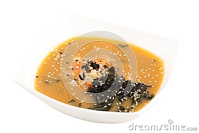 Japanese Traditional Miso Soup on white background Stock Photo
