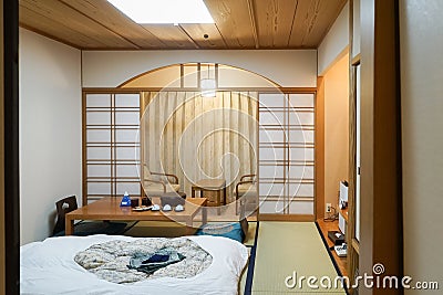 Japanese traditional room with tatami mat and shoji sliding paper door Stock Photo