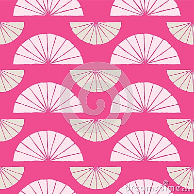 Japanese traditional surface design. Vector hand drawn seamless pattern with fans. Abstract illustration. Vector Illustration