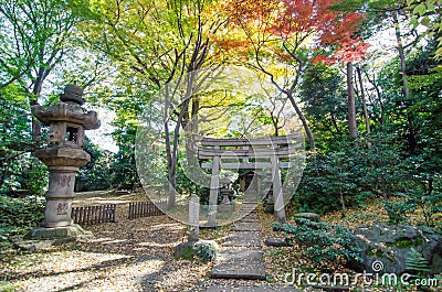 Japanese Traditional Temple in Garden Stock Photo