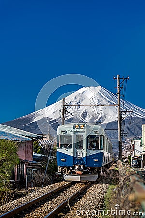 Japanese traditional train on Mt Fuji Editorial Stock Photo
