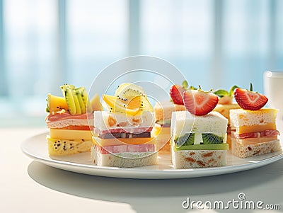 Japanese trend sweet fruits sando sandwich with lots of fruits. Generative AI Stock Photo