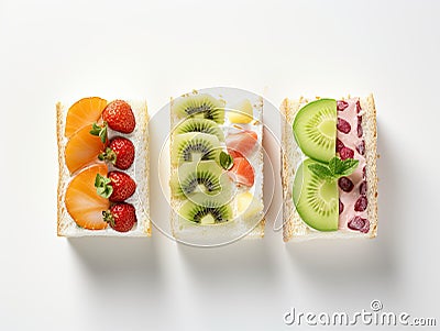 Japanese trend sweet fruits sando sandwich with lots of fruits. Generative AI Stock Photo