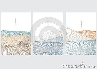 Japanese wave pattern with abstract background vector. Gold line elements template in oriental style Vector Illustration