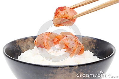 Japanese white rice and karashi mentaiko Stock Photo