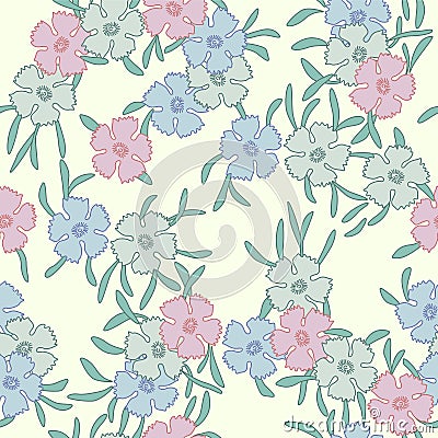 Japanese Wild Flower Leaf Line Vector Seamless Pattern Vector Illustration