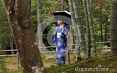 Japanese woman in bamboo forest Editorial Stock Photo