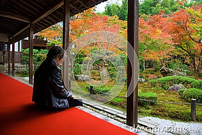 Japanese woman at Enkoji temple Editorial Stock Photo