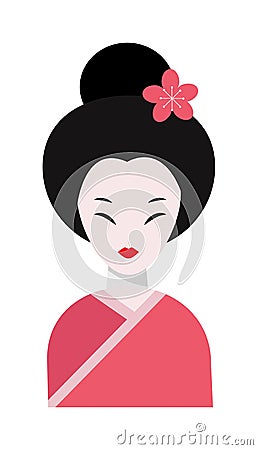 Japanese woman folk-art maiden cute kokeshi beautiful asian character vector. Vector Illustration