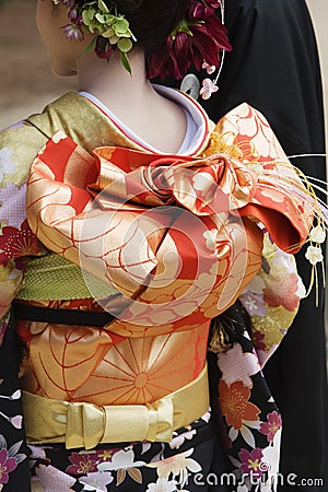 Japanese Woman in Kimono and Elaborate Obi Editorial Stock Photo