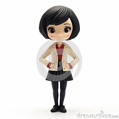 Black-haired Anime Figurine In Jacket And Skirt - Studio Portrait Stock Photo