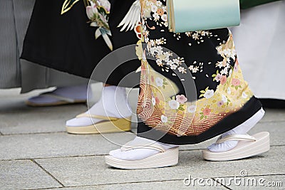 Japanese Women in Traditional Dress at Meiji Shrine Stock Photo