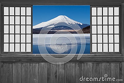 Japanese wood sliding window Stock Photo