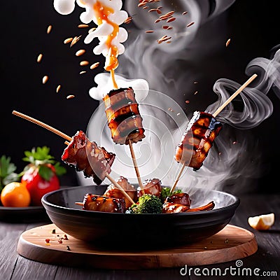 Japanese yakitori grilled chicken sewers, traditional snack food Stock Photo