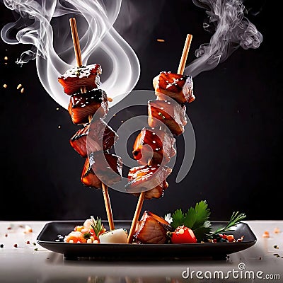 Japanese yakitori grilled chicken sewers, traditional snack food Stock Photo