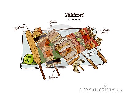 Japanese Yakitori Skewers Illustration of a design vintage Vector Illustration