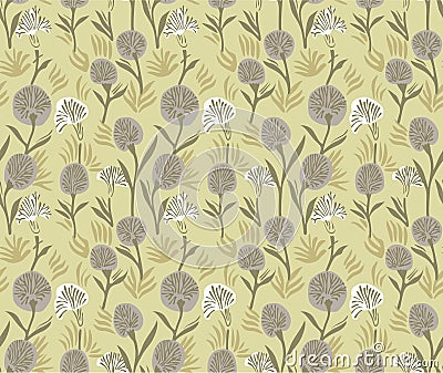 Japanese Yellow Wild Flower Curl Branch Vector Seamless Pattern Vector Illustration