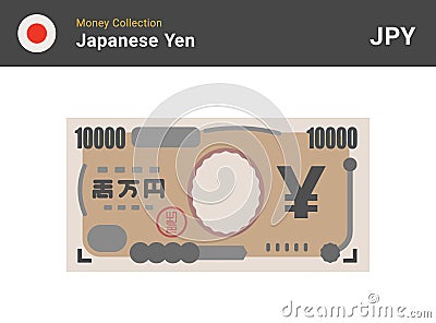 Japanese Yen banknone 10000 JPY Vector Illustration