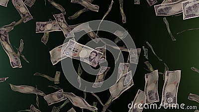 5000 Japanese Yen bills falling down. Banknotes. Money rain. 3d render. Stock Photo