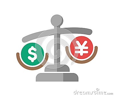 Japanese yen depreciation against US dollar vector icon illustration Vector Illustration