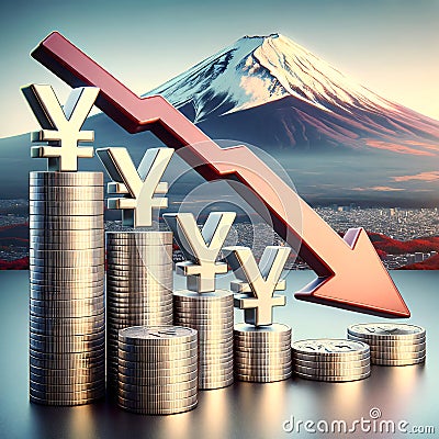 Japanese Yen Weakening with Mount Fuji Background Stock Photo