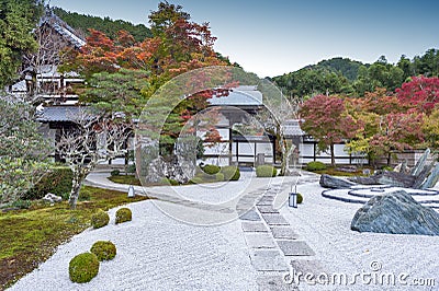 Japanese zen garden during autumn at Enkoji temple in Kyoto, Japan Stock Photo