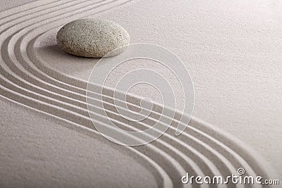Japanese zen garden raked sand stone meditation Stock Photo