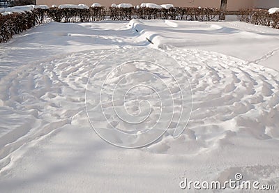 Japanese zen garden under snow Stock Photo