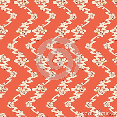 Japanese Zigzag Flower River Flow Vector Seamless Pattern Vector Illustration