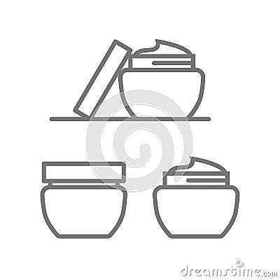 Jar of cream. Skin care flat line icons set Vector Illustration