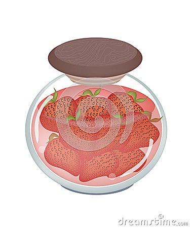 A Jar of Delicious Preserved Red Strawberries Stock Photo