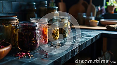 Jar with different pickled vegetables Stock Photo