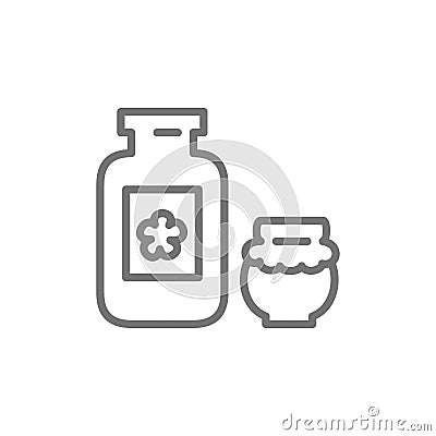 Jar of flower honey, pot line icon. Vector Illustration