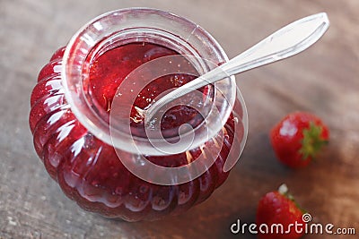 Jar of fresh homemade strawberry preserve Stock Photo