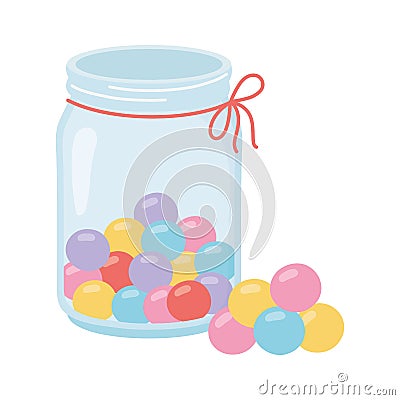 Jar glass with balls candies sweet confectionery isolated icon Vector Illustration