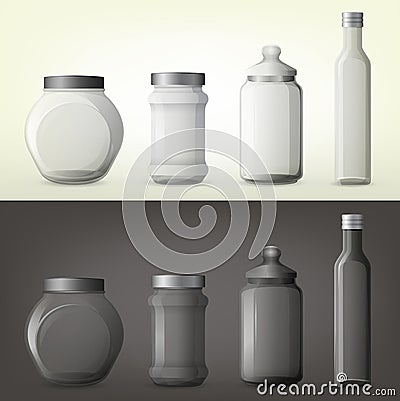 Jar or glass bottles for spice or seasoning Vector Illustration