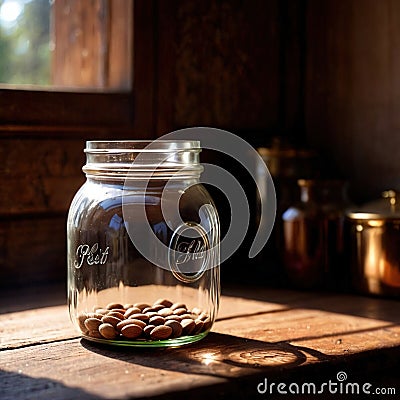 Jar glass container with sealed cover for storage Stock Photo
