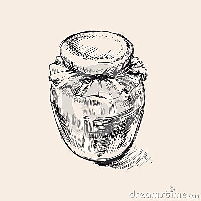 Jar Hand Drawing Vector Illustration. Glass jar of jam, honey, butter. Vector Illustration