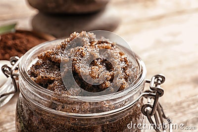 Jar with handmade natural body scrub, Stock Photo