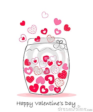 Jar of hearts. Happy Valentine's Day vector background Vector Illustration