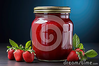 A jar of homemade strawberry jam and juicy red berries Stock Photo