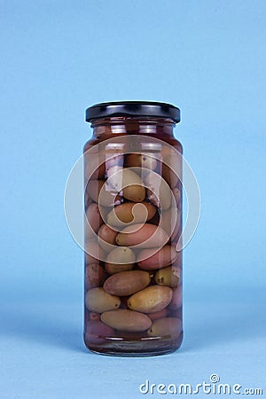 Jar of Kalamata Olives Stock Photo