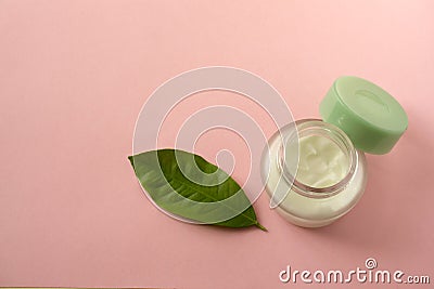 A jar of natural skin care cream. Copy space. Stock Photo