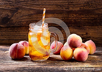 Jar of peach iced tea Stock Photo