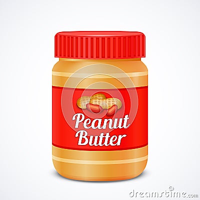 Jar of peanut butter isolated on white Vector Illustration