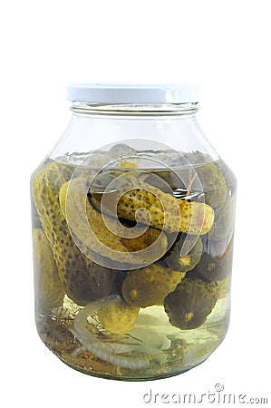 Jar of pickled cucumbers Stock Photo