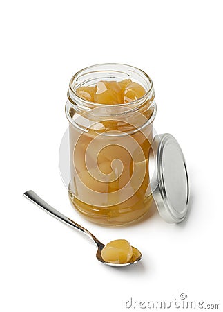 Jar with stem ginger in syrup Stock Photo